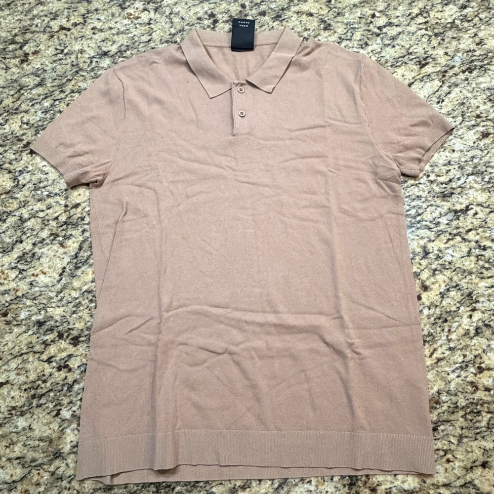 True Classic Mens Tan Brown Knit Polo Shirt Short Sleeve Size M ws